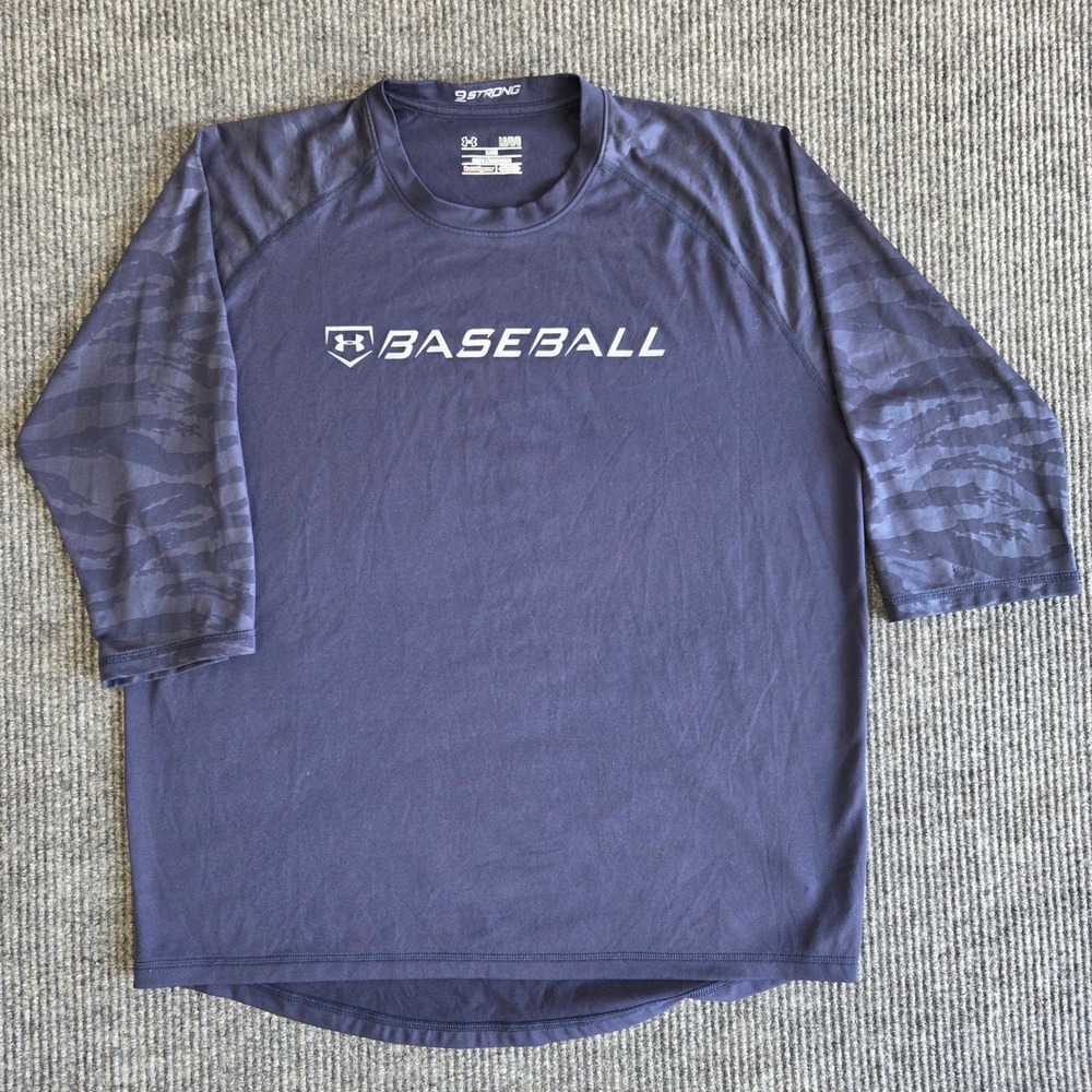 Under Armour Mens Baseball HeatGear 9Strong Camo Sleeve Shirt‎ Navy Blue Large